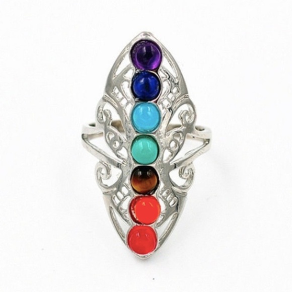 Free People Jewelry - NWOT Chakra 7 Stone Silver Ring